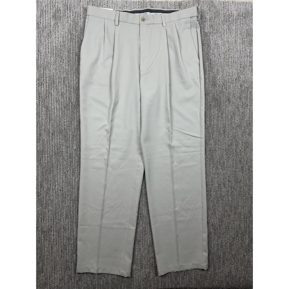 NEW Haggar Cool 18 Double Pleated Stretch Dress Pants Mens Classic 36x32 Beige